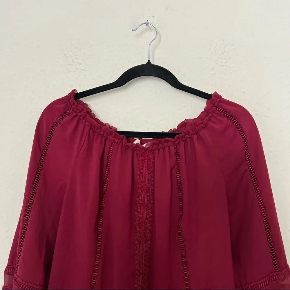 Ramy Brook Thea Off the Shoulder Long Sleeve Chiffon Blouse Top in Burgundy XS - Picture 4 of 8